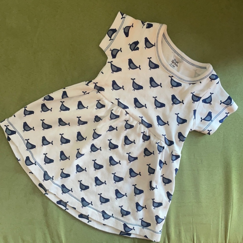 Like new white dress blue birds 0-3m Yoga Sprout